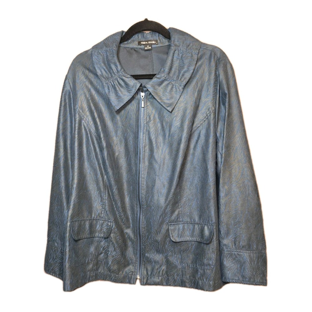 TRIBAL Studio Jacket Women's 2X GUC Boho Chic‎ Blue Zip Front Lightweight ✨